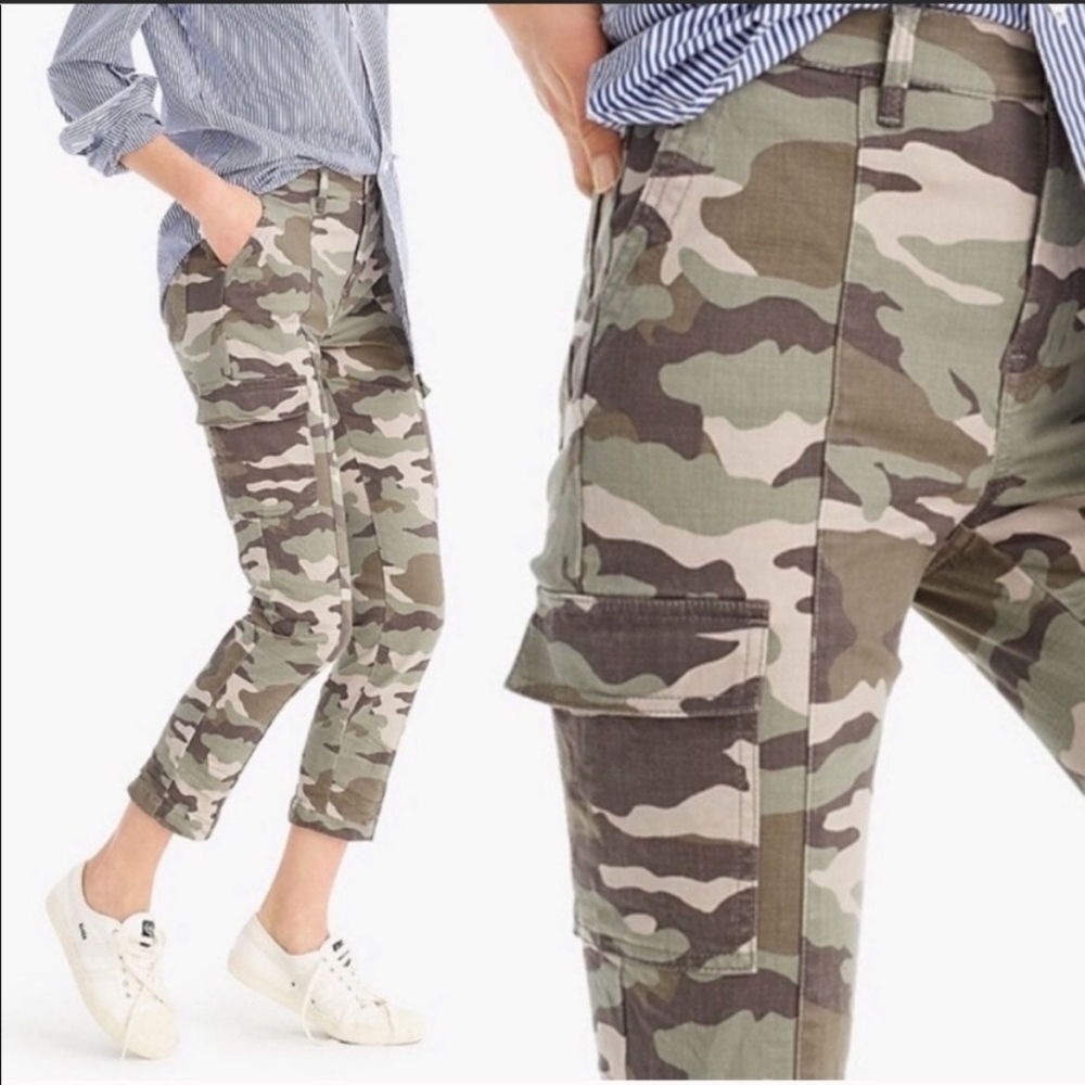 J Crew Vintage Straight Camo Cargo Pants 90s Y2K Streetwear Pants Utility Sz 25